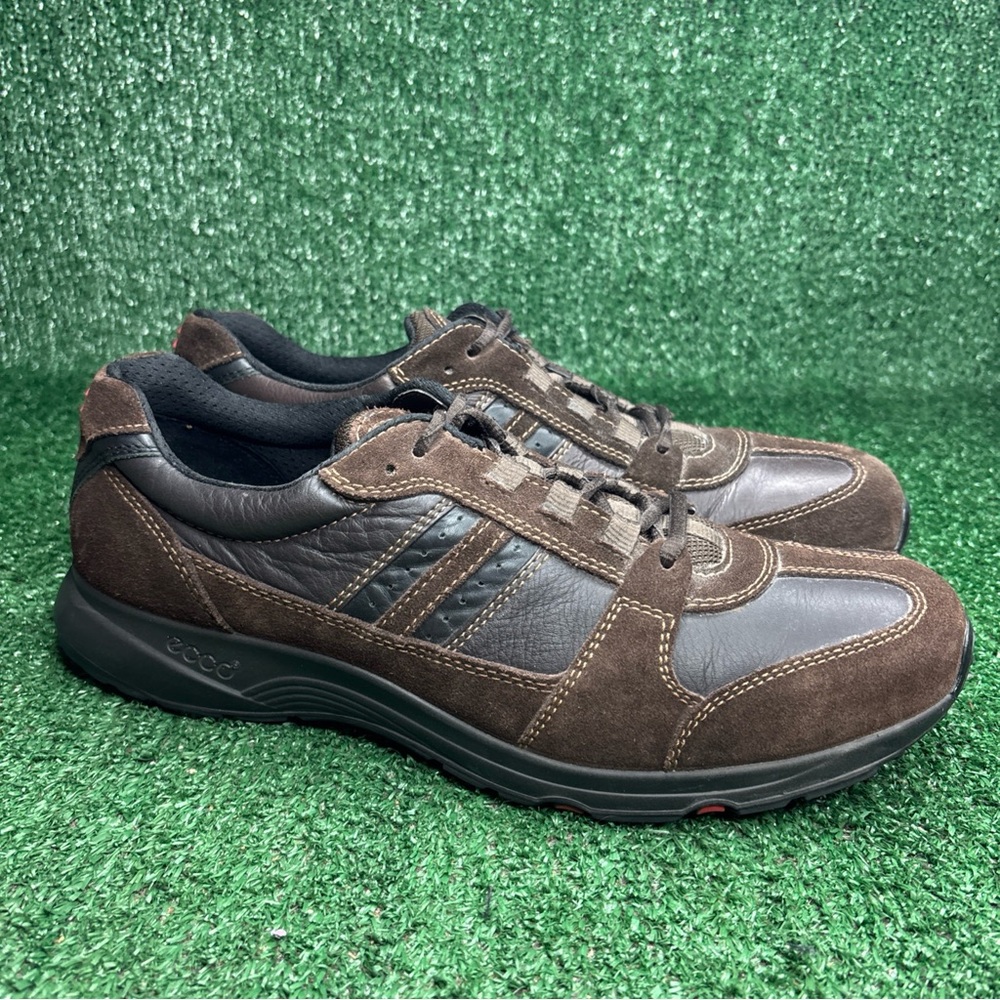 ECCO Receptor Brown Leather & Suede Shoes Sneakers Lace-Up Mens EU 46 US 12-12.5